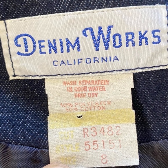 VTG 70s Dark Raw Denim Wide Leg Bermuda Shorts & Coordinated Blazer Set, sz 6/8 - Picture 4 of 16